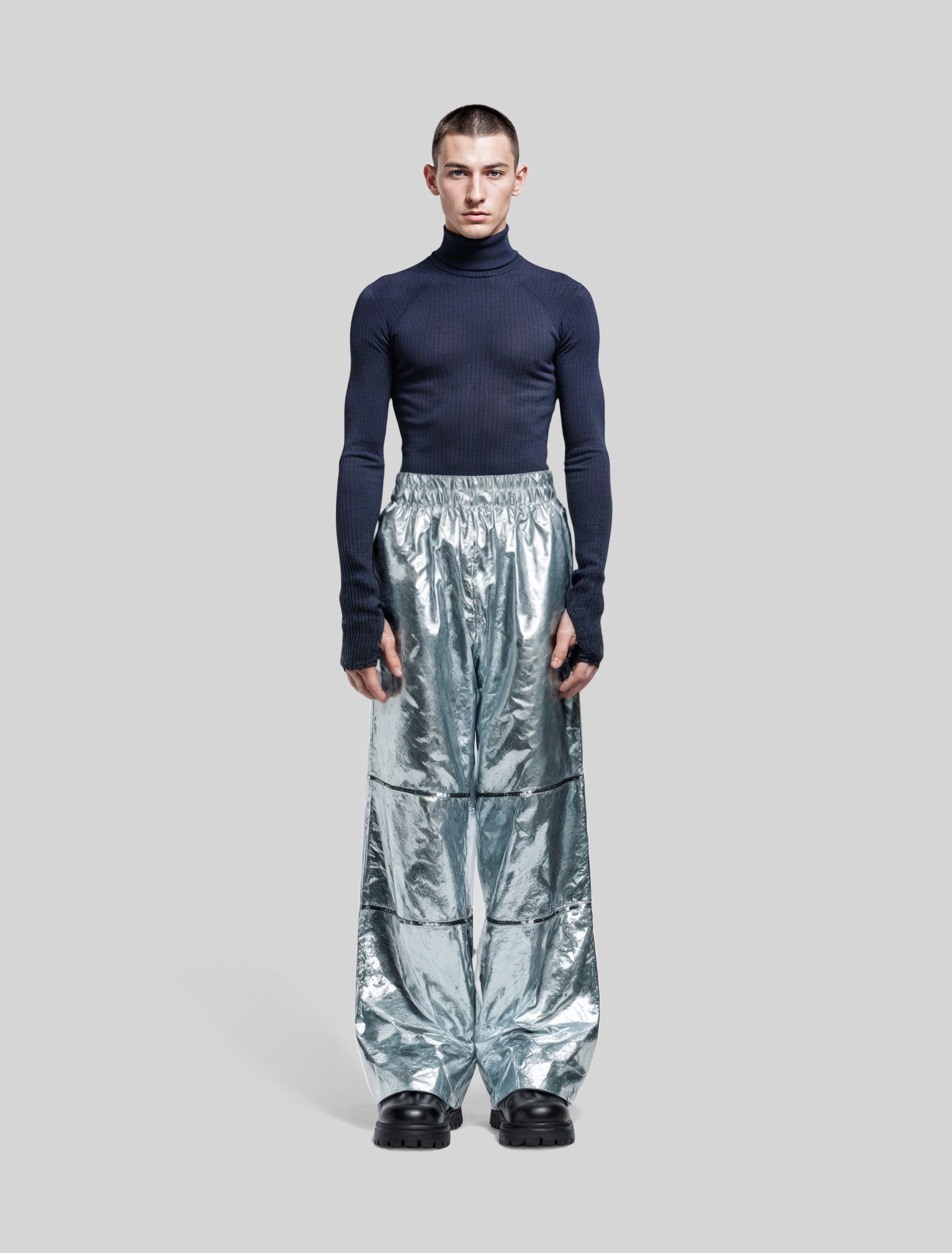 Wide-Leg Metallic Pants